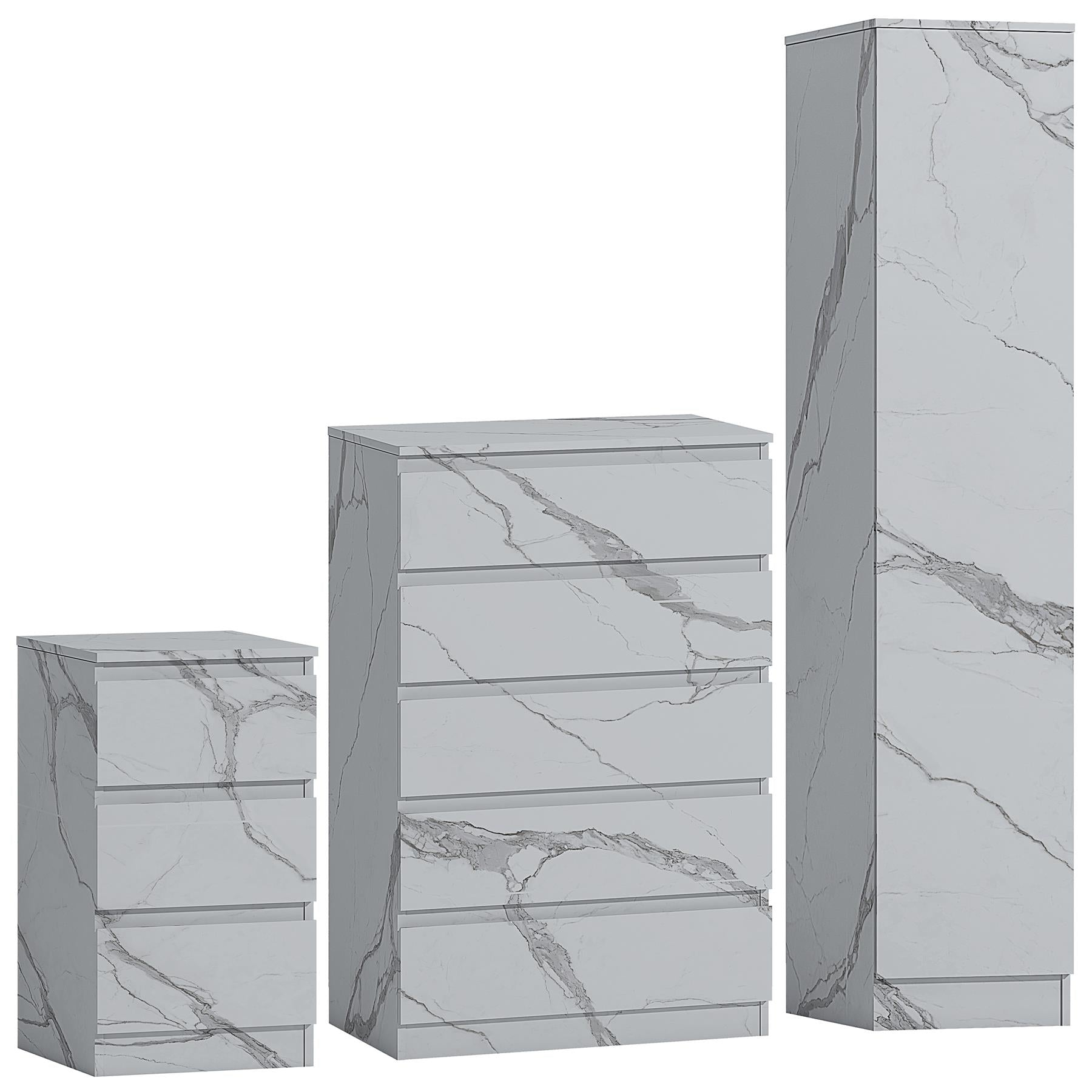 ZITA 3/4pc Bedroom Furniture Sets Wardrobe Chest Bedside - White OR Grey Marble