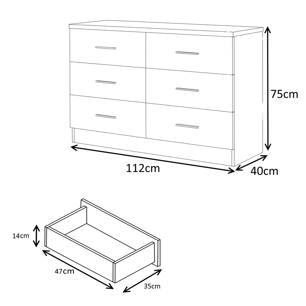 REFLECT Gloss 4pc Set - 2 Door Sliding Wardrobe + Wide Chest + Bedside + Desk