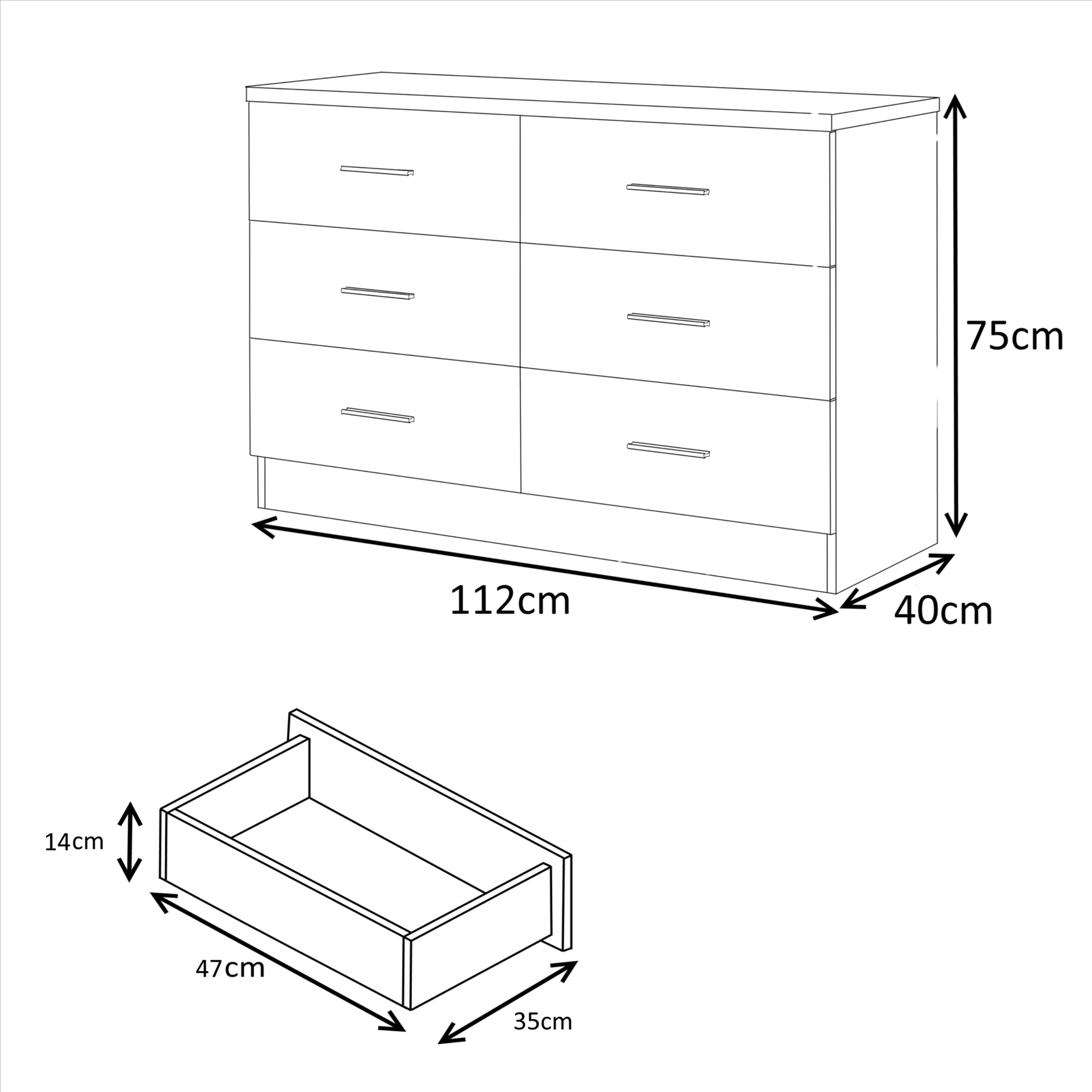 REFLECT Gloss 4pc Set - 2 Door Sliding Wardrobe + Wide Chest + Bedside + Desk.