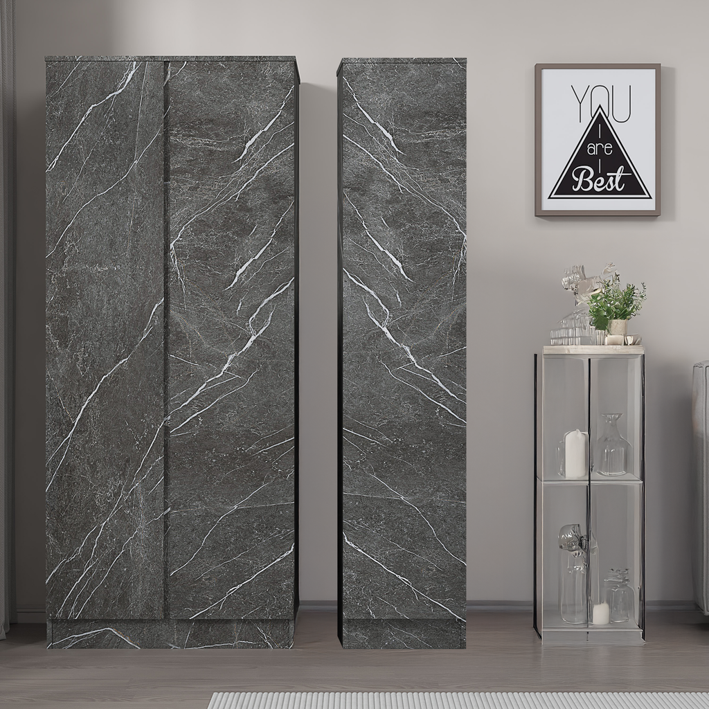 2pc grey marble wardrobe set 2 door 1 door