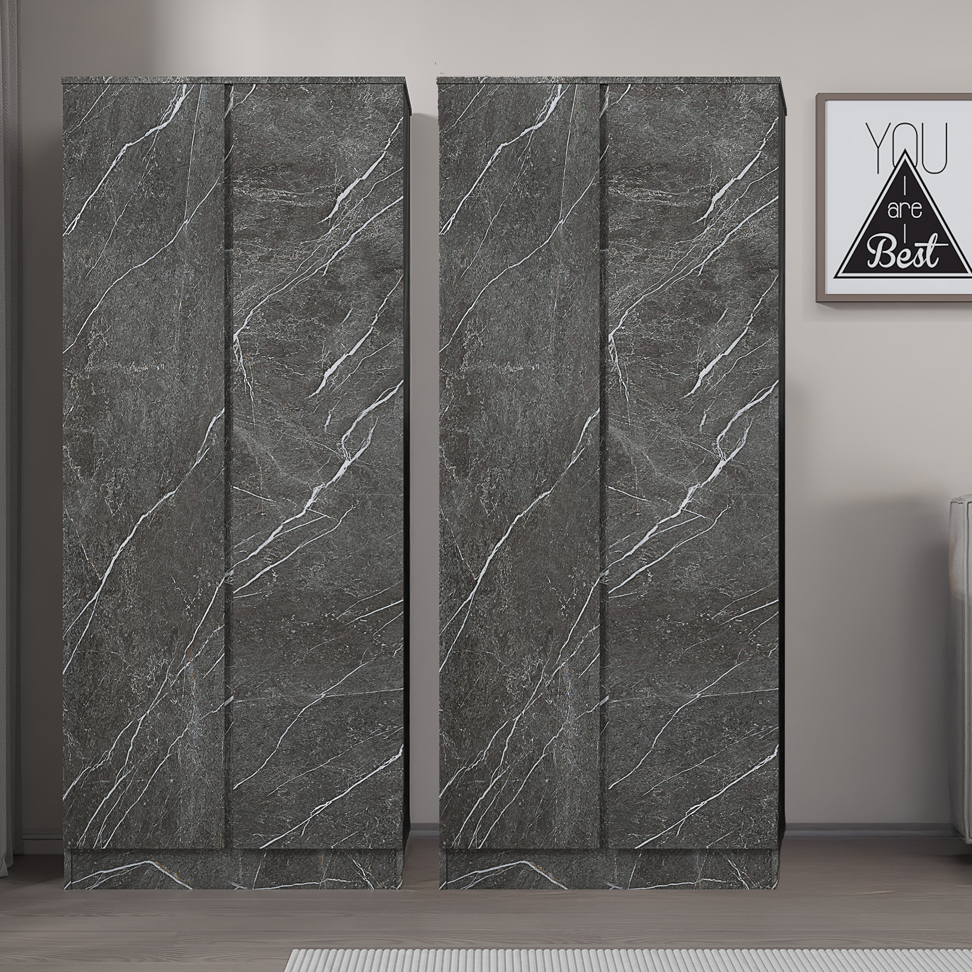 2pc grey marble wardrobe set 2 door 2 door