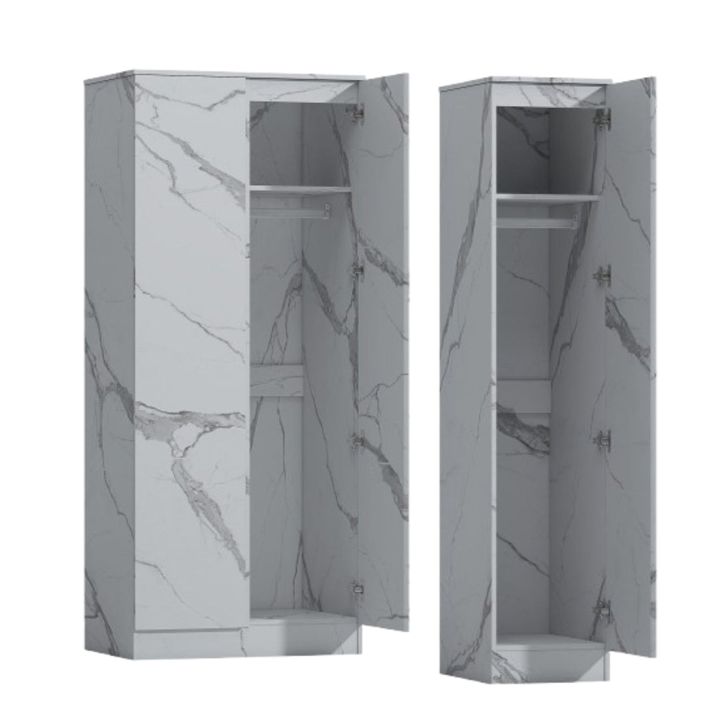 2pc white marble wardrobe set 2 door 1 door