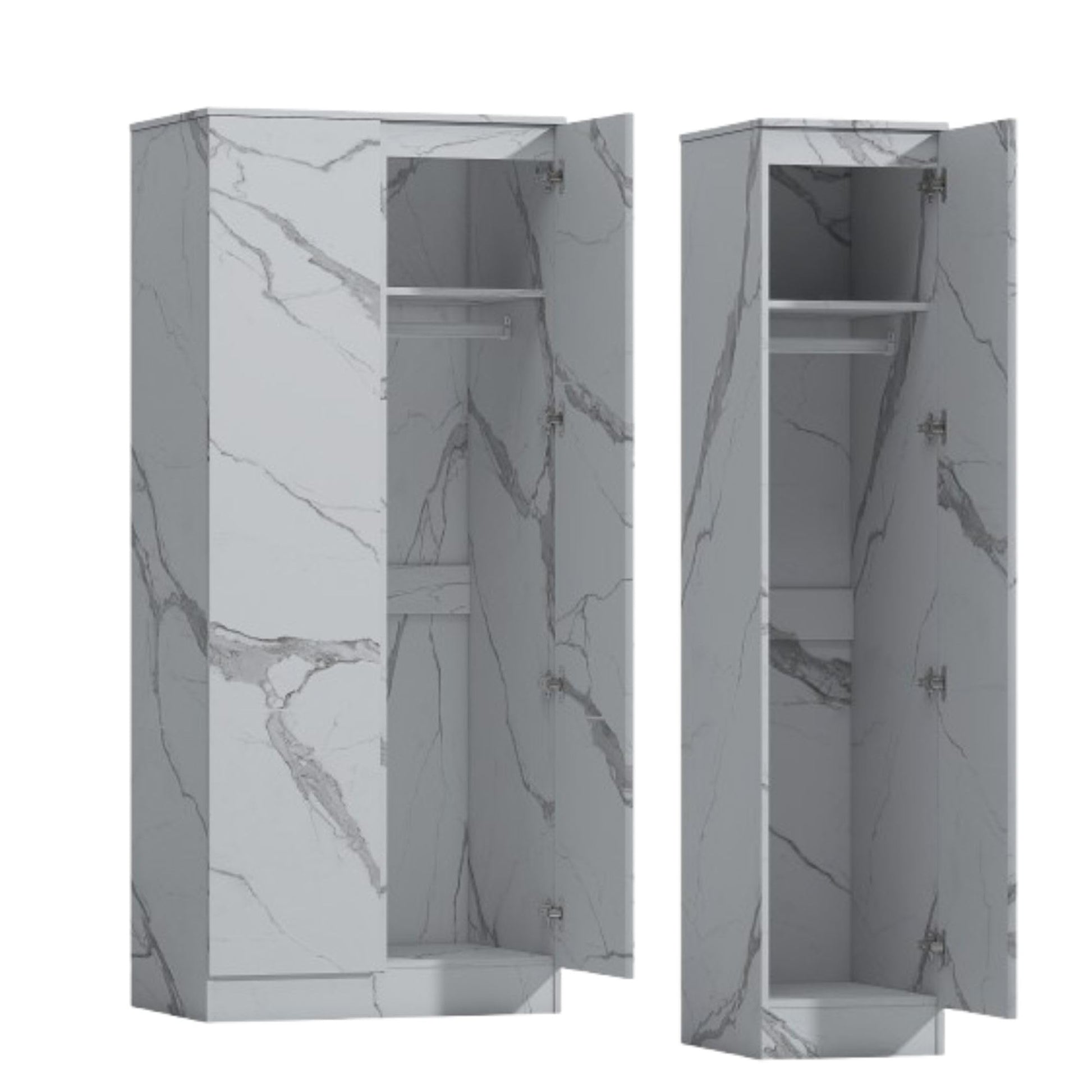 2pc white marble wardrobe set 2 door 1 door