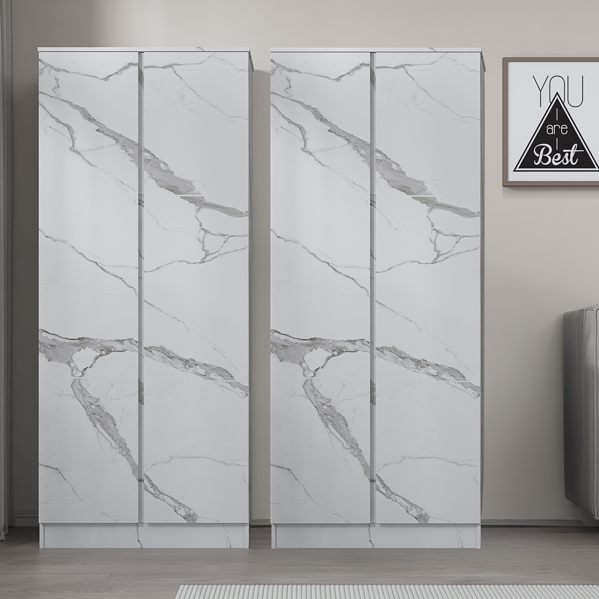 2pc white marble wardrobe set 2 door 2 door