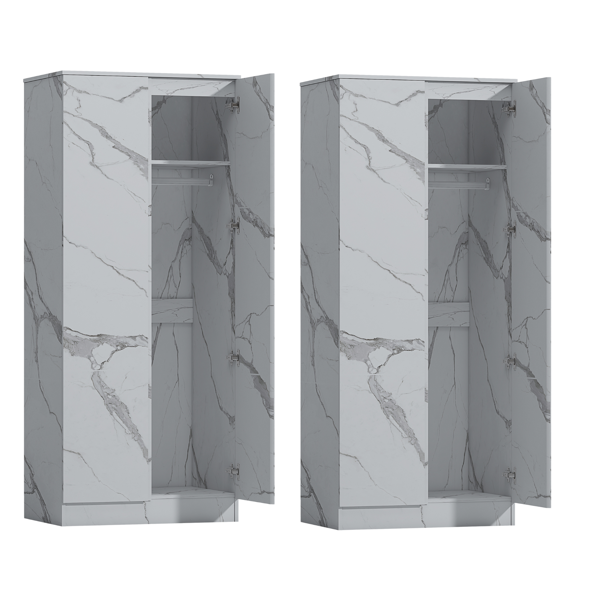 2pc white marble wardrobe set 2 door 2 door
