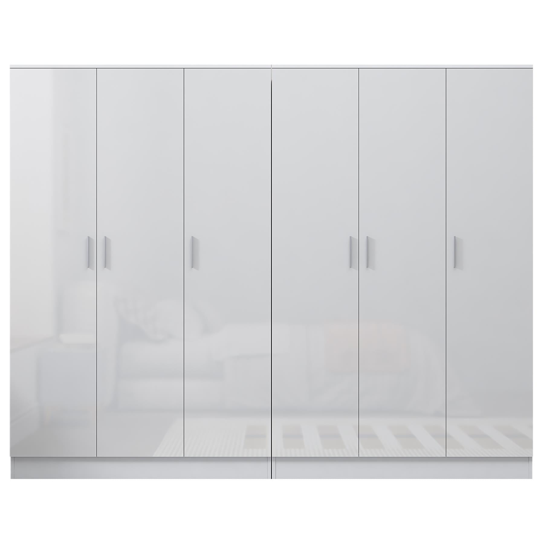 Reflect 2pc Wardrobe Bundle - 3 Door Plain + 3 Door Plain - White Gloss & Matt White