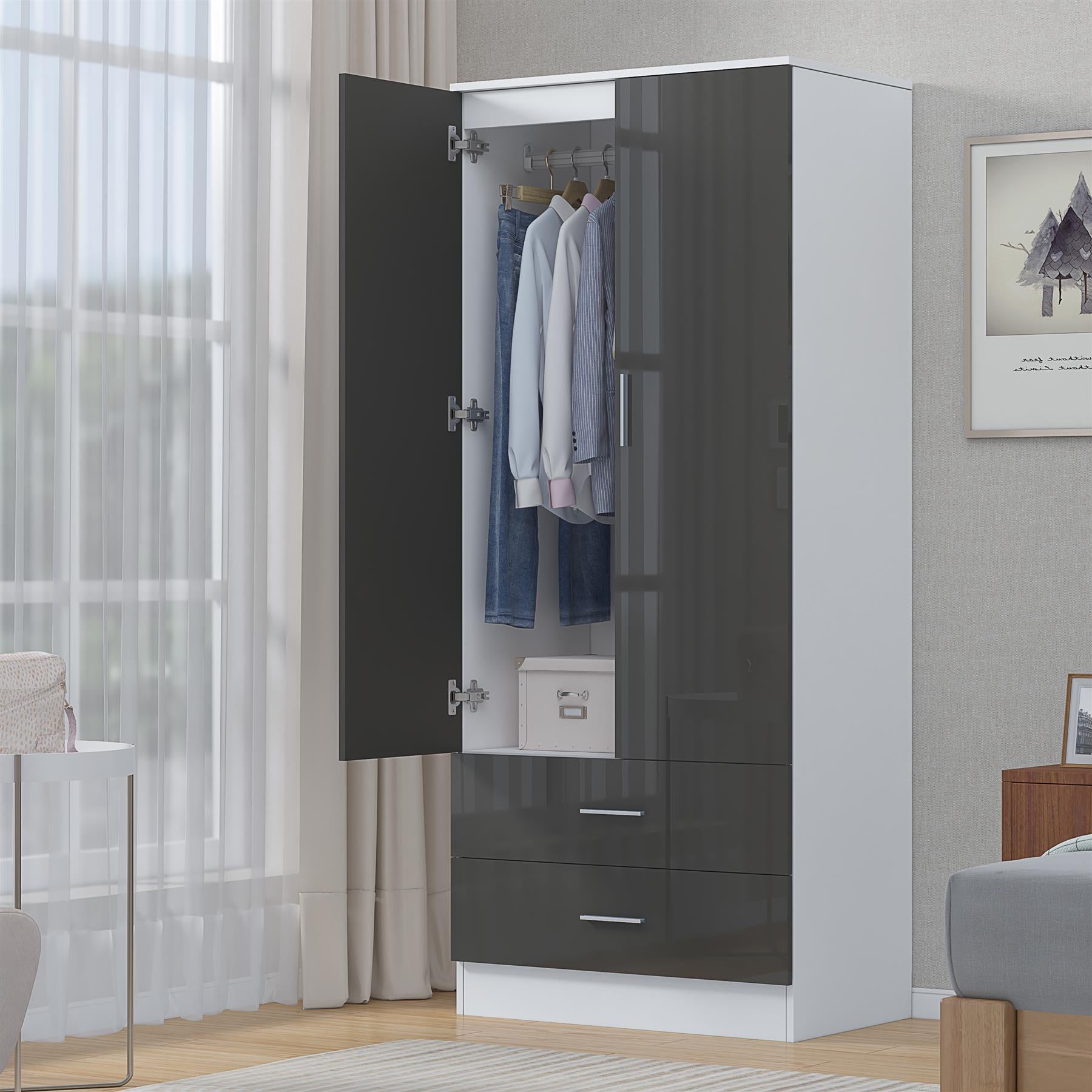 REFLECT Gloss Bedrooom 2 Door & 2 Drawer Combination Wardrobe - 4 Colour Options