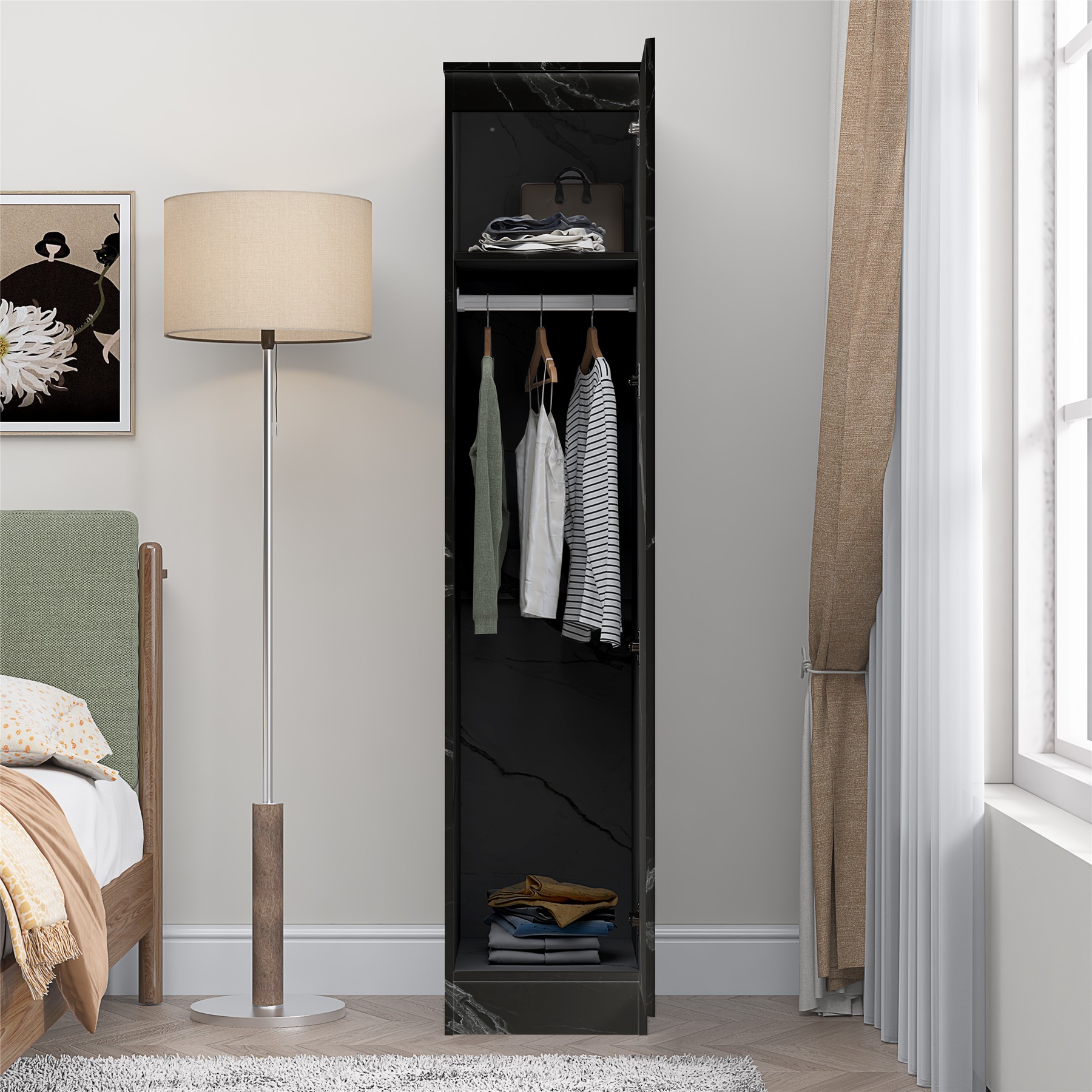 ZITA Bedroom Furniture Wardrobe Chest Bedside in White OR Grey Marble Colour