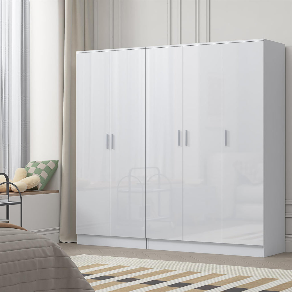 REFLECT - 3 Door PLAIN + 2 Door PLAIN Wardrobe - Gloss White / Matt White