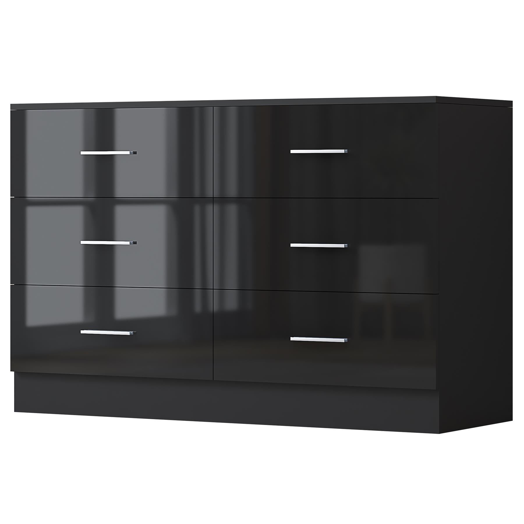 REFLECT Gloss Bedroom Furniture Wide 6 Drawer Chest of Drawers - 4 Colour Option