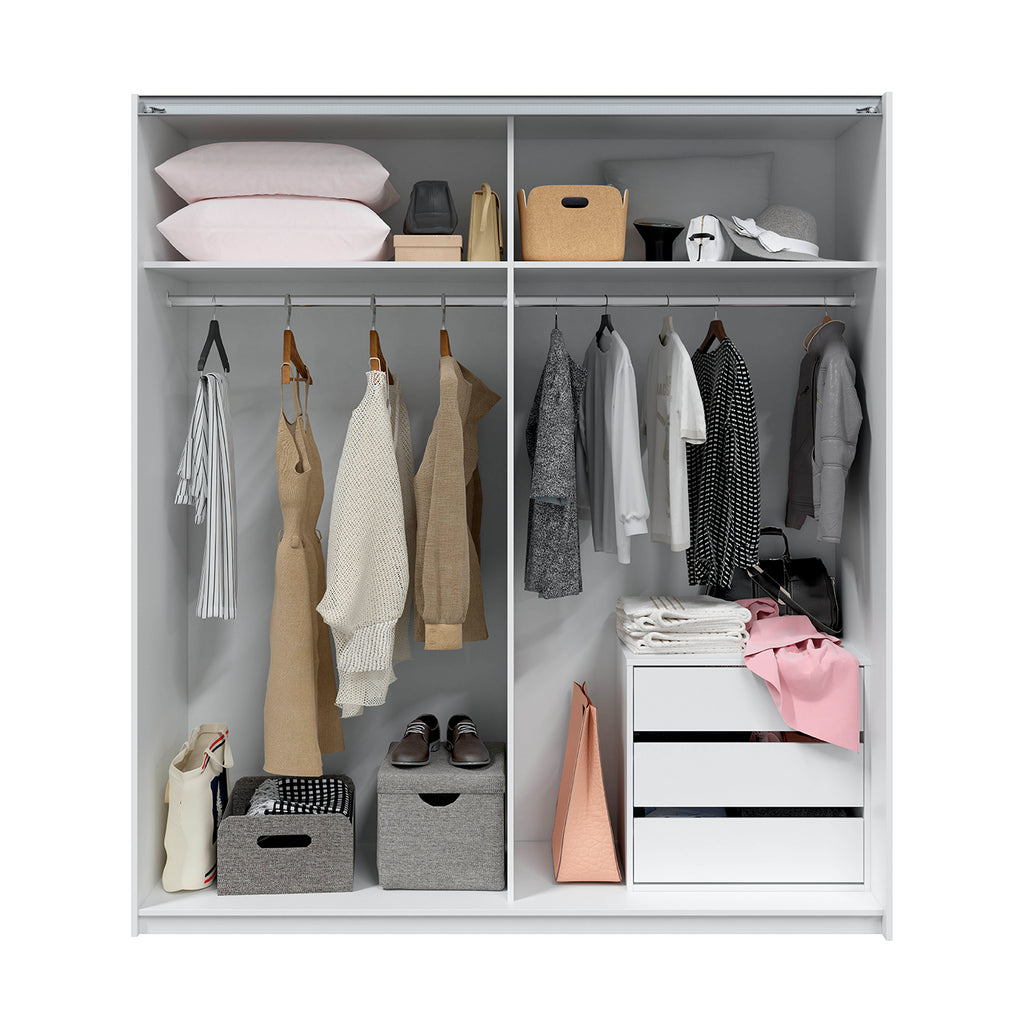 ARM Wardrobe Storage Set 2 Door Sliding White Wardrobe + ARC Internal Unit