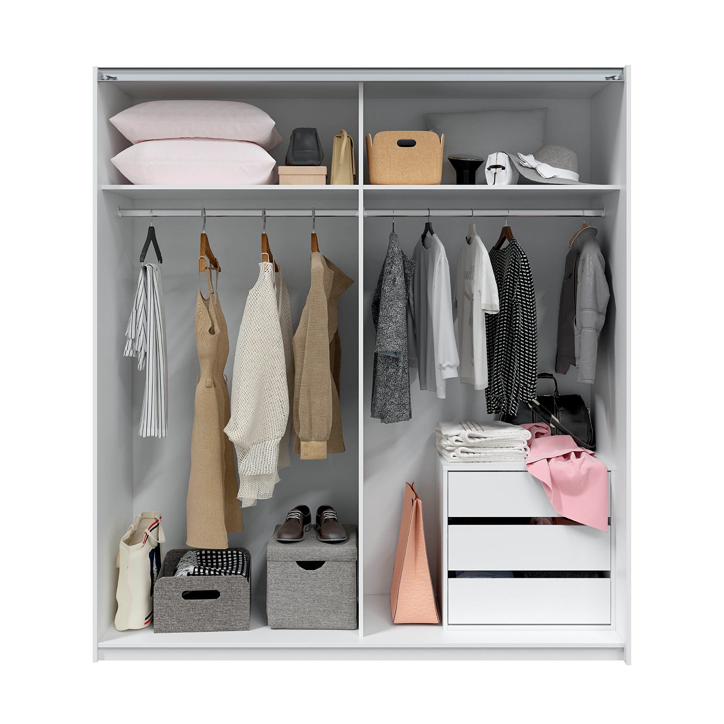 ARM Wardrobe Storage Set 2 Door Sliding White Wardrobe + ARC Internal Unit