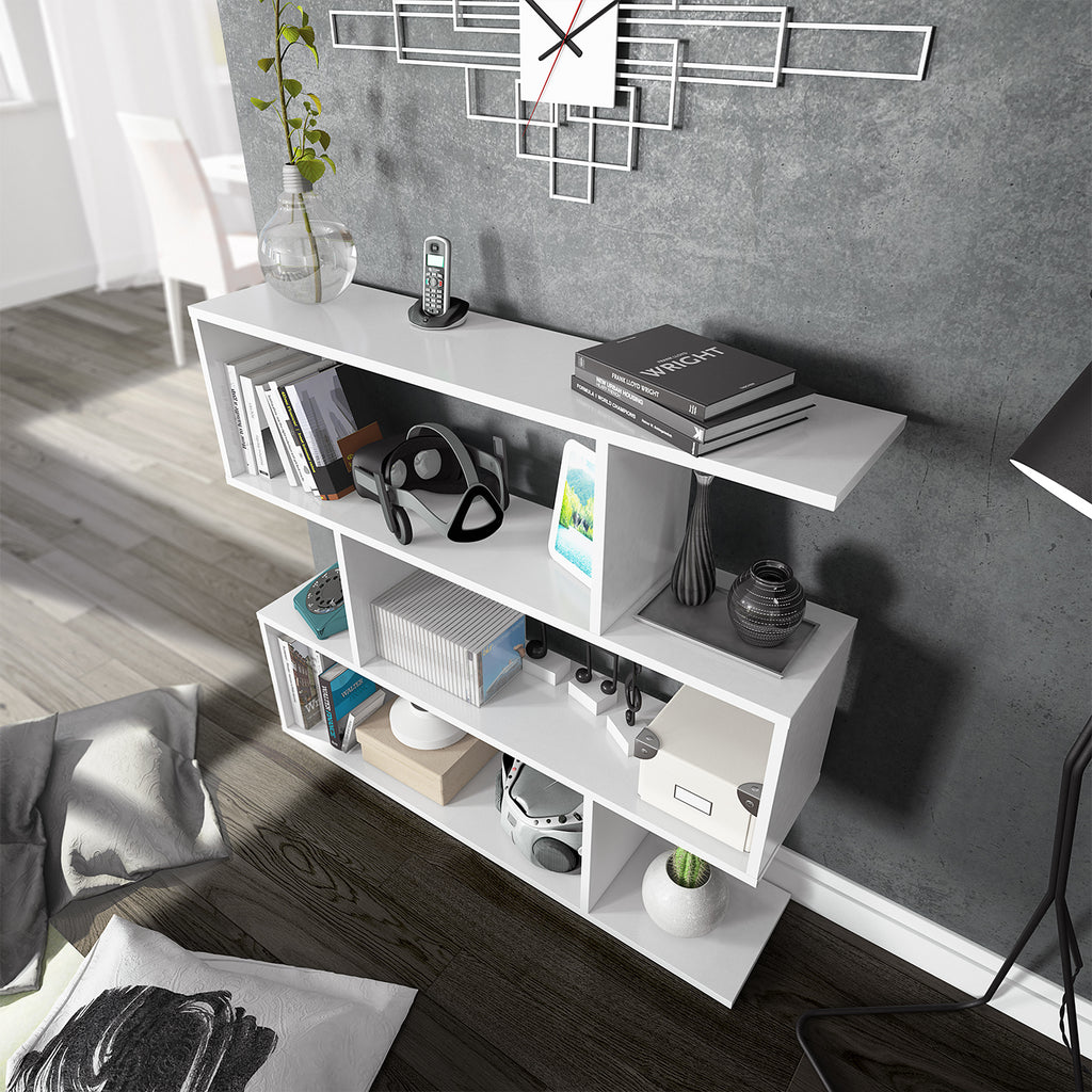 3 Tier Open Low Wide Storage Unit with Compartments, Freestanding Display Bookshelf for Living Room, Kids Playroom & Study - White.