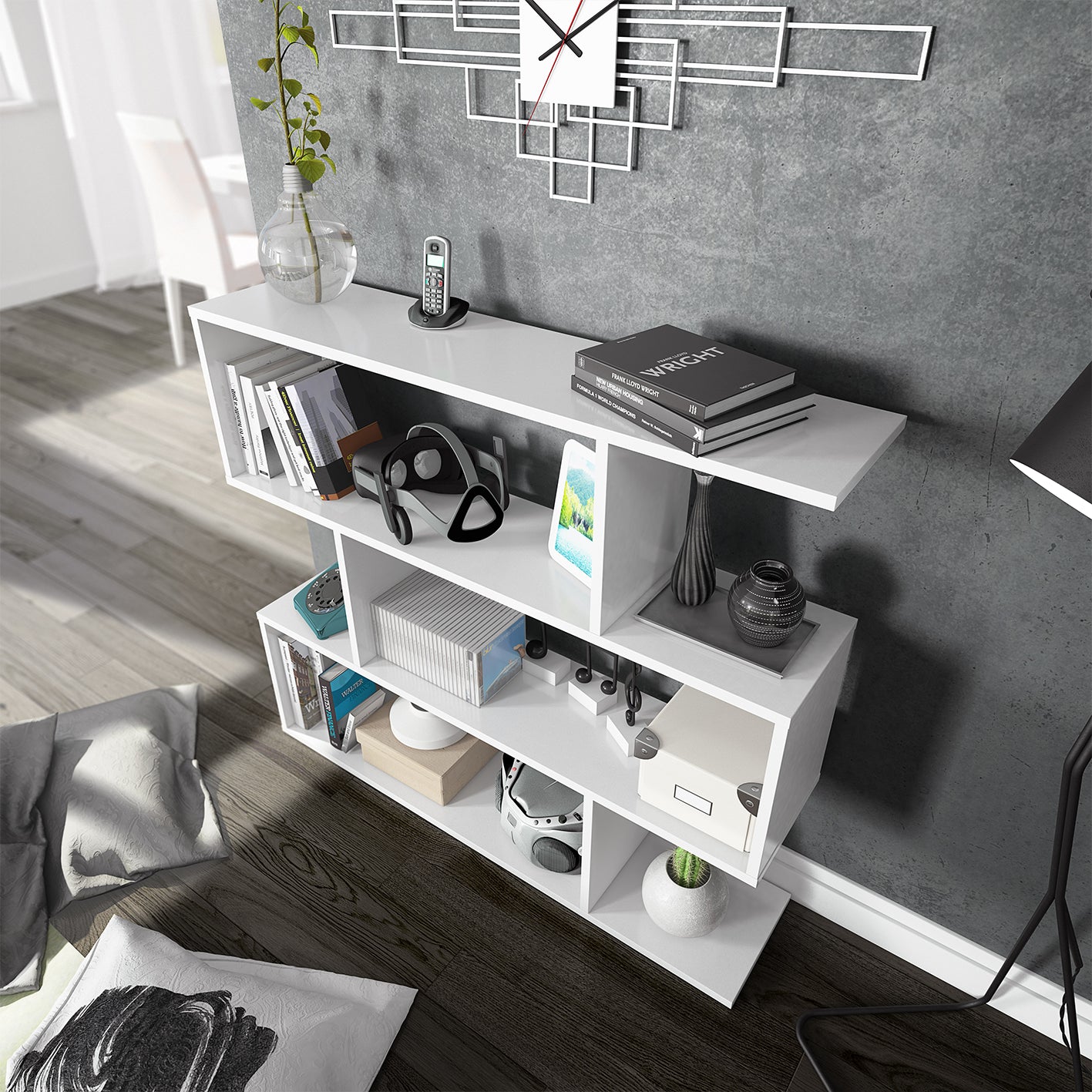 3 Tier Open Low Wide Storage Unit with Compartments, Freestanding Display Bookshelf for Living Room, Kids Playroom & Study - White.