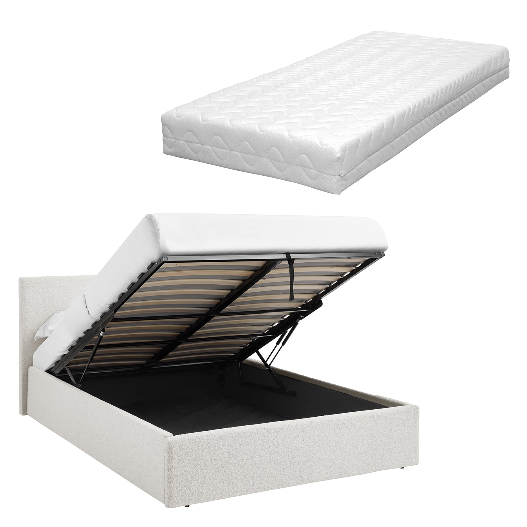 TEDDY 4FT6 Double Boucle Fabric Ottoman Storage Bed - 2 Colour + Mattress Option