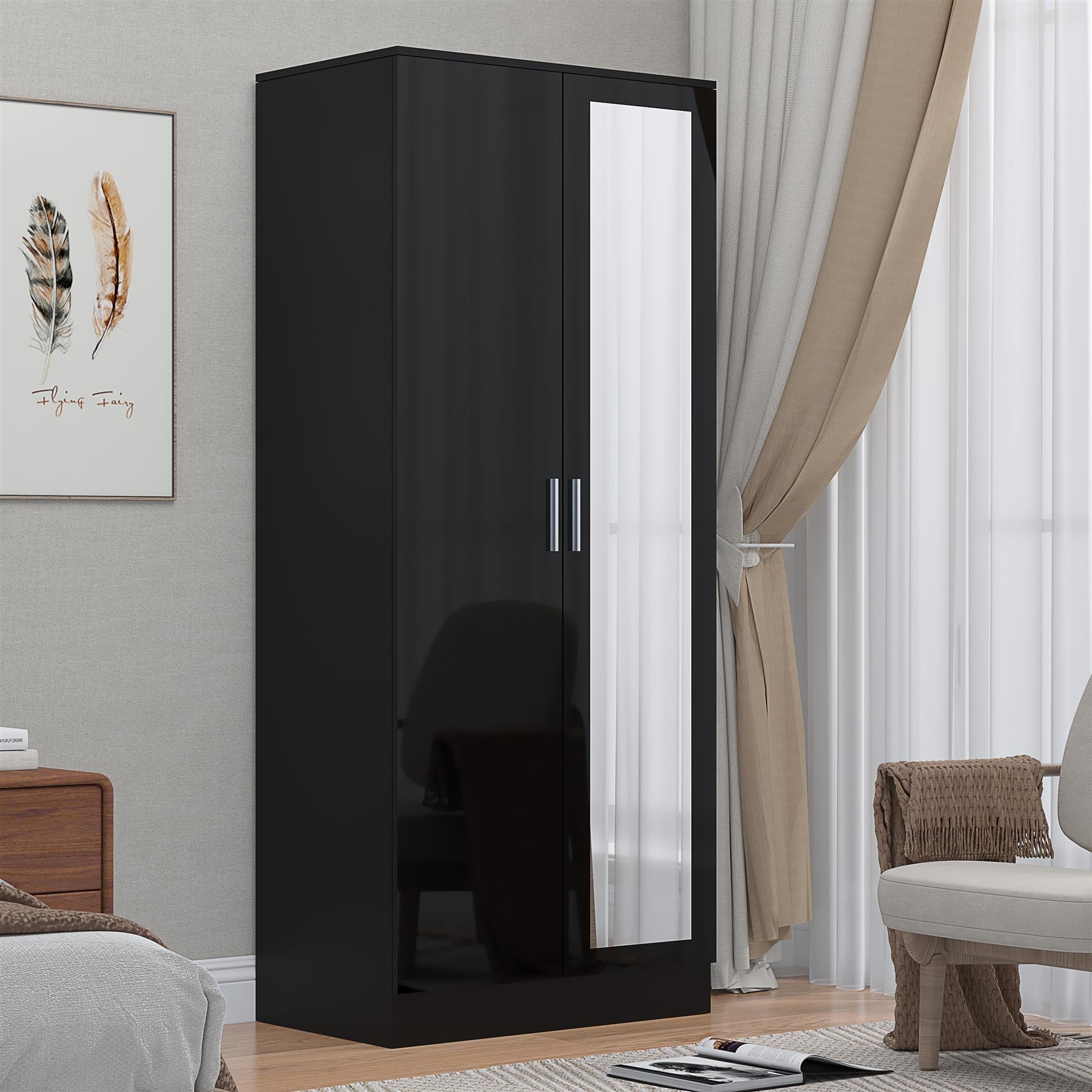 REFLECT Gloss Bedroom Furniture 2 Door Mirrored Wardrobe - 4 Colour Options