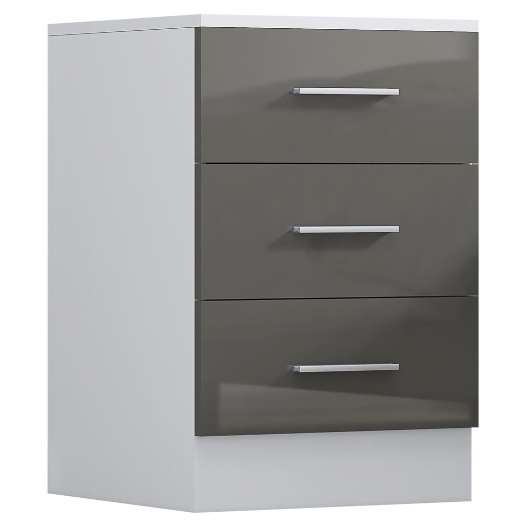 REFLECT - 2 Door CORNER + 2x 3 Drawer Bedside - Gloss Grey / Matt White