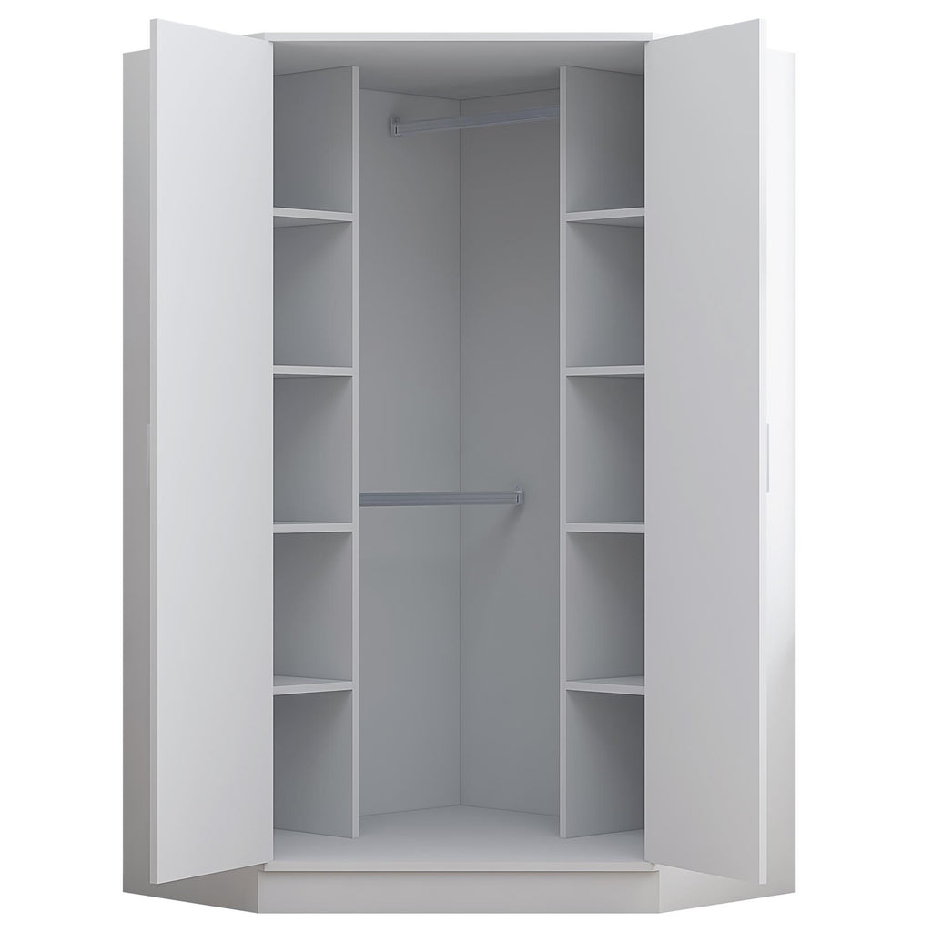 Reflect 3pc Wardrobe Bundle - 2 Door Corner + 3 Door Mirror + 2 Door Plain - White Gloss & Matt White