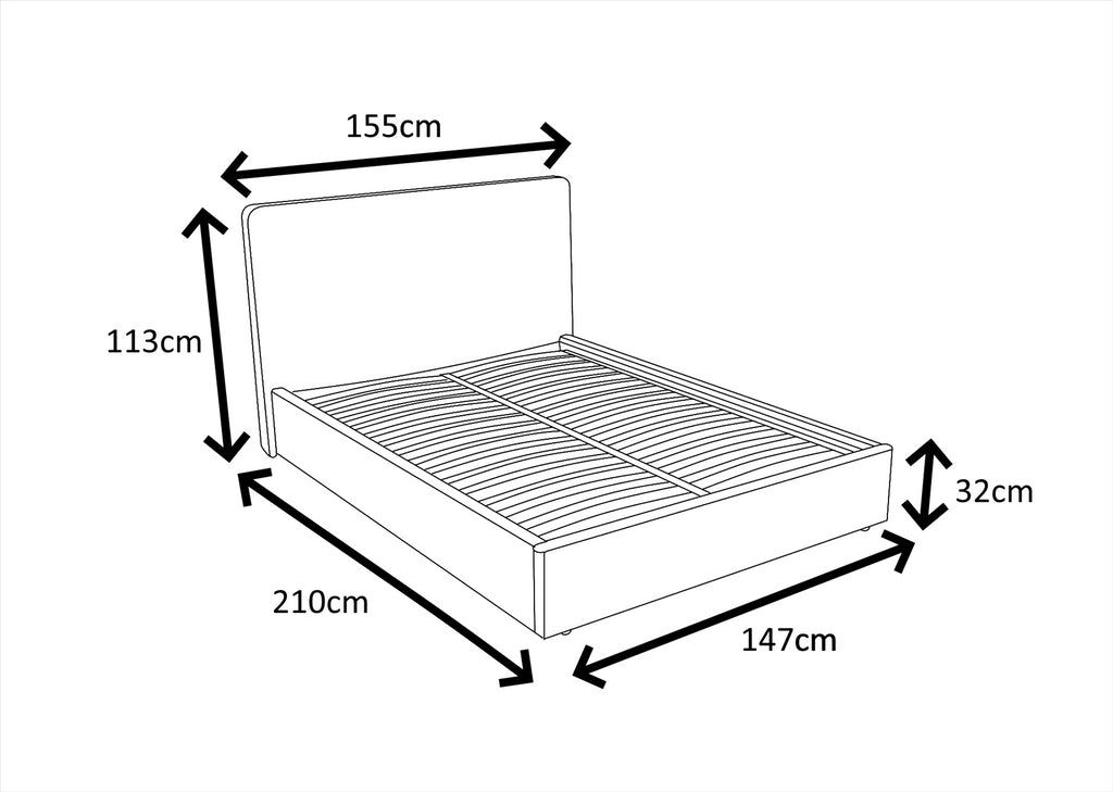 TEDDY BOUCLE 4FT6 Double Grey Ottoman Storage Bed Gas Lift Up - (L) 210cm x (W) 155cm (H) 113cm with 15cm Memory Foam Mattress