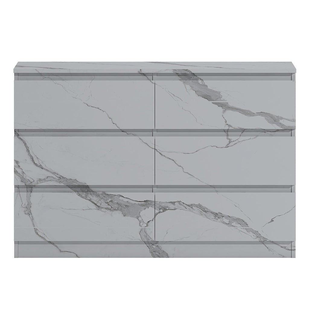 ZITA 6 Drawer Chest - White Marble Effect Wide Storage Unit