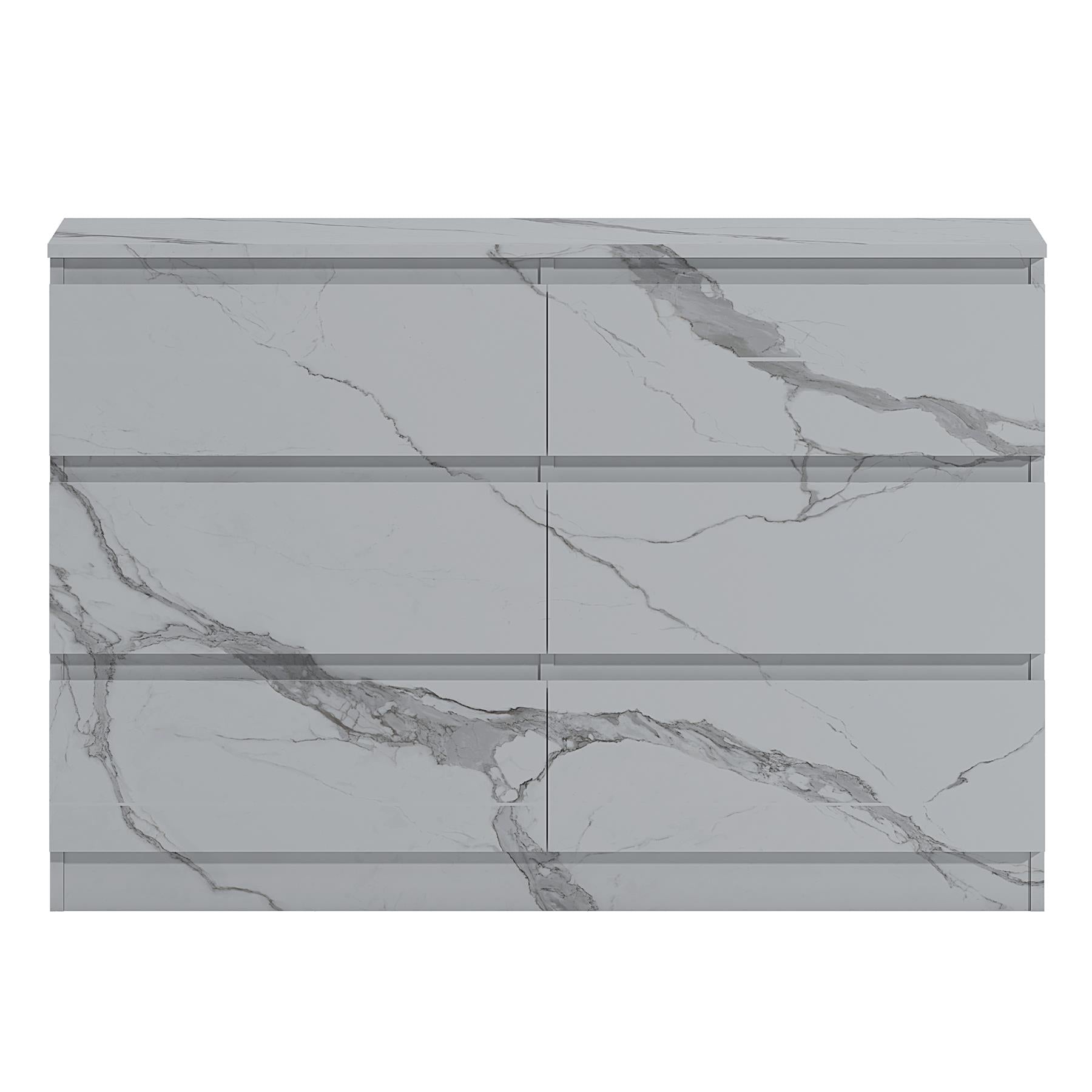 ZITA 6 Drawer Chest - White Marble Effect Wide Storage Unit