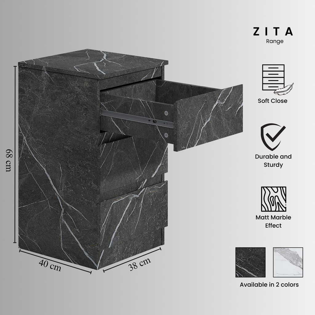 3 draw chest grey marble effect