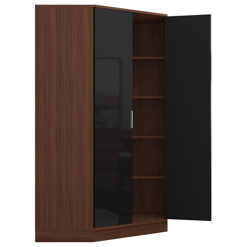 Reflect 3pc Wardrobe Bundle - 2 Door Corner + 2x 2 Door Plain - Black Gloss & Walnut