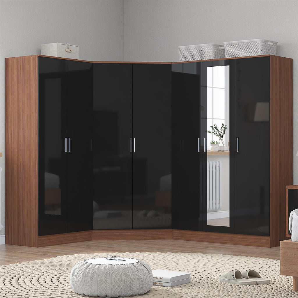 REFLECT Gloss 7 Door Wardrobe Bundle - Corner + 3dr Mirror + Double Wardrobe