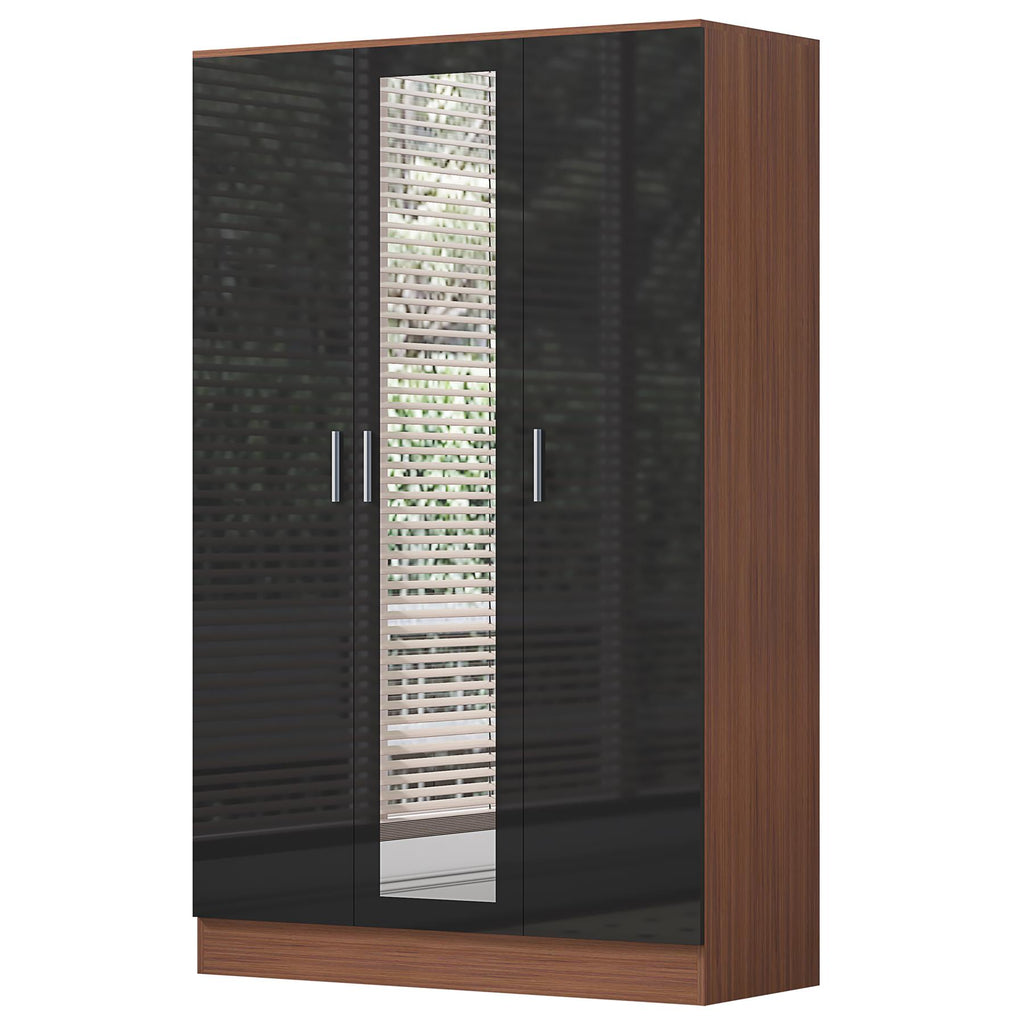 Reflect 4pc Wardrobe Bundle - 2 Door Corner + 3 Door Mirror + 3 Door Plain + 1 Door Plain - Black Gloss & Walnut