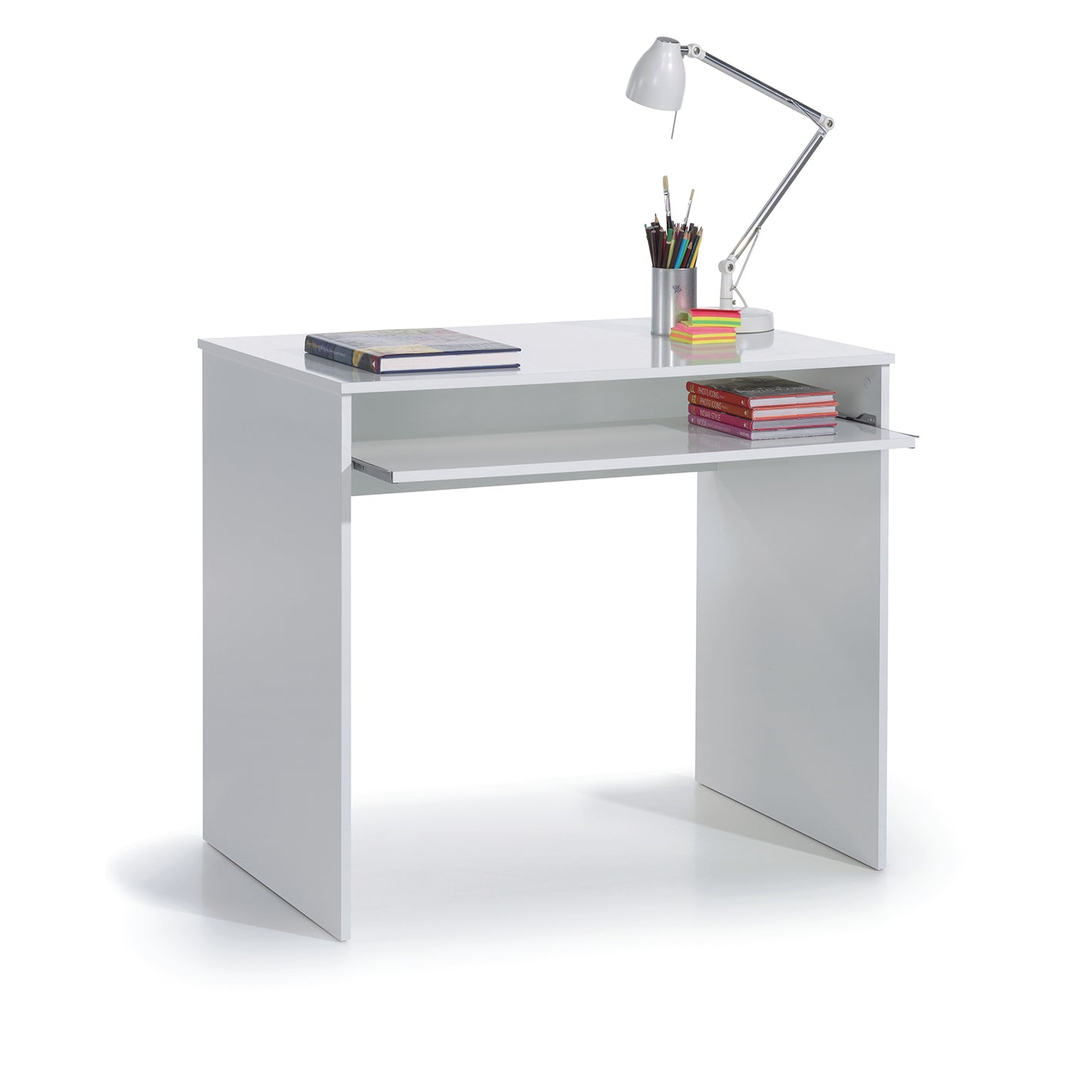 LEO White Computer Desk - Modern Space-Saving Workstation for Home Office or Student Room - H: 79cm x W: 90cm x D: 54cm