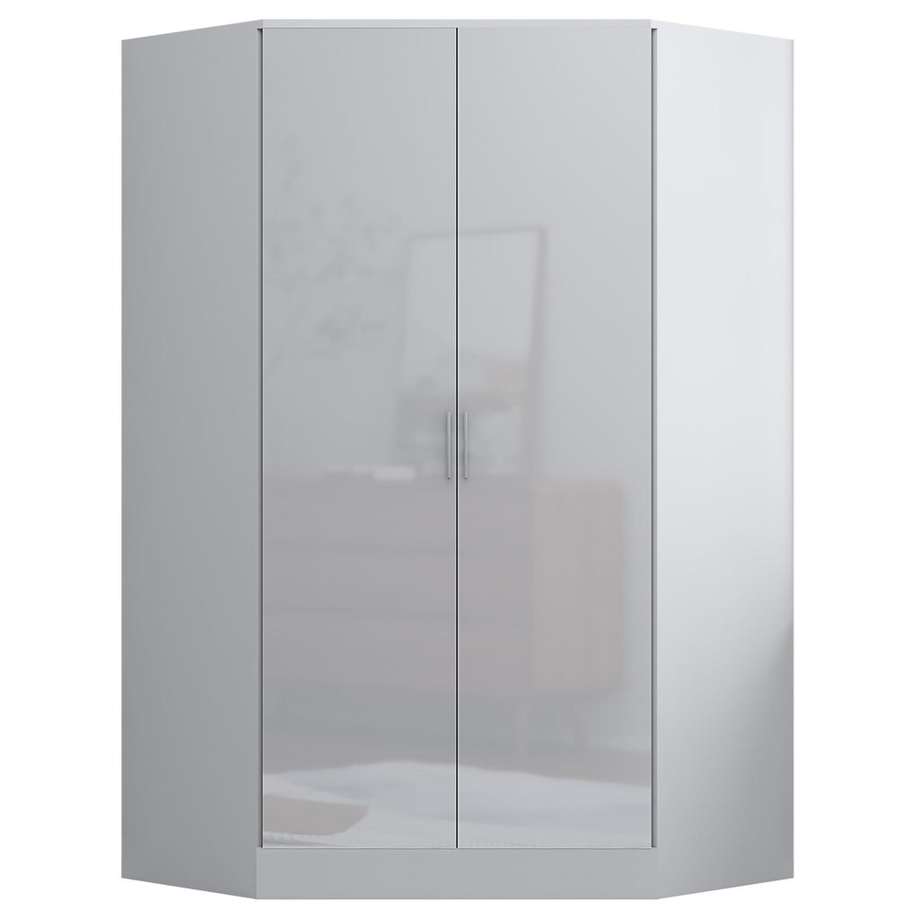 Reflect 2pc Wardrobe Bundle - 2 Door Corner + 3 Door Plain - White Gloss & Matt White - H: 180cm x W: 179cm x D: 103cm