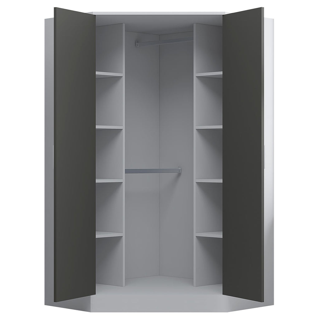 Reflect 2pc Wardrobe Bundle - 2 Door Corner + 2 Door Mirror - Grey Gloss & Matt White - H: 180cm x W: 179cm x D: 103cm
