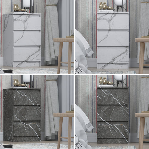 ZITA Bedroom Furniture Tall 3 Drawer Bedside in White OR Grey Marble Colour