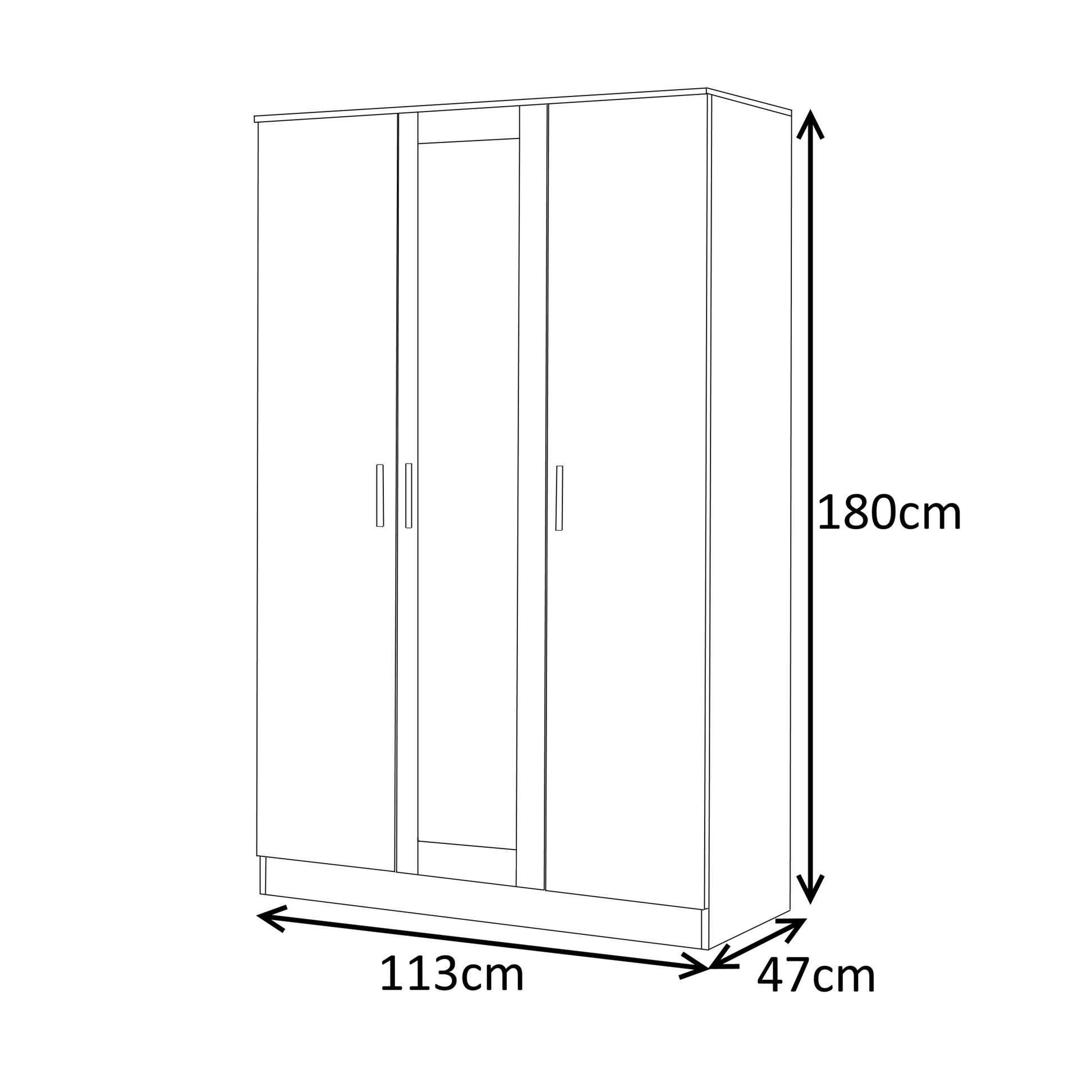 3 Door Mirrored Wardrobe - Black Gloss/Walnut REFLECT