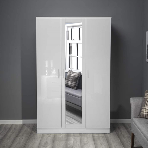 3 Door Mirrored Wardrobe - White Gloss/Matt White REFLECT