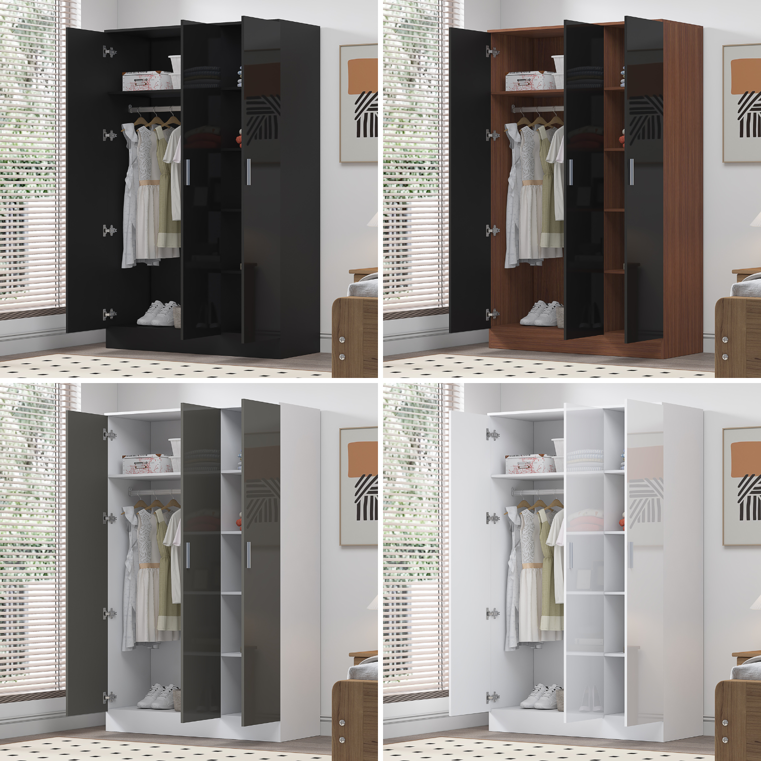 3 Door Plain Wardrobe - 4 Colours REFLECT