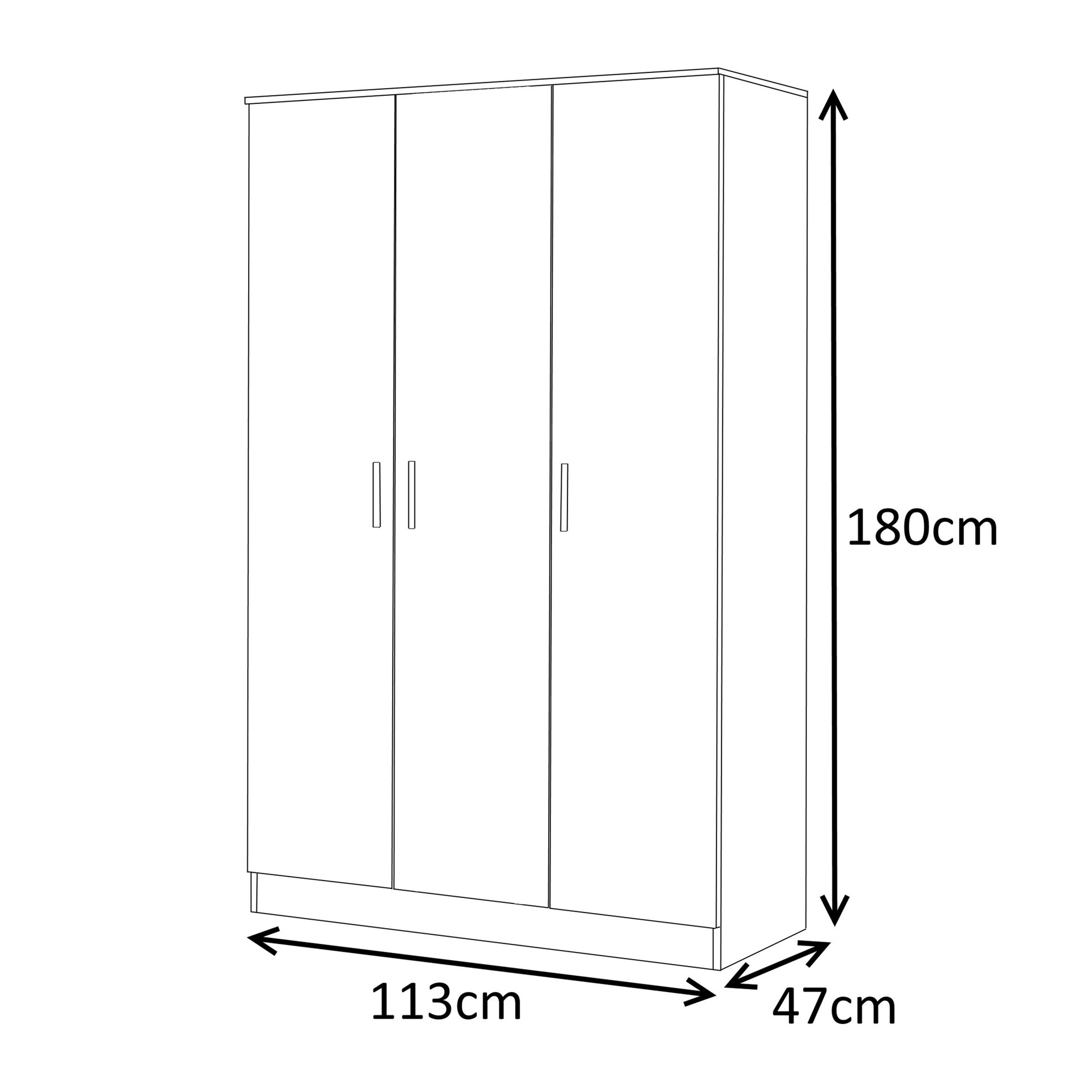 3 Door Plain Wardrobe - Grey Gloss/Matt White REFLECT