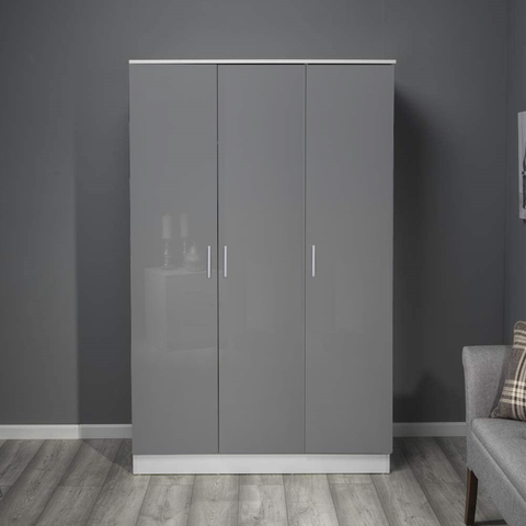 3 Door Plain Wardrobe - Grey Gloss/Matt White REFLECT