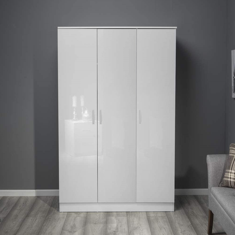 3 Door Plain Wardrobe - White Gloss/White Oak REFLECT