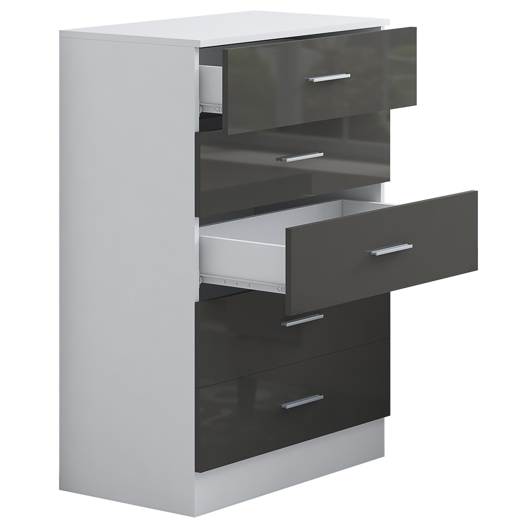 REFLECT Gloss Bedroom Furniture Tall 5 Drawer Chest of Drawers - 4 Colour Option