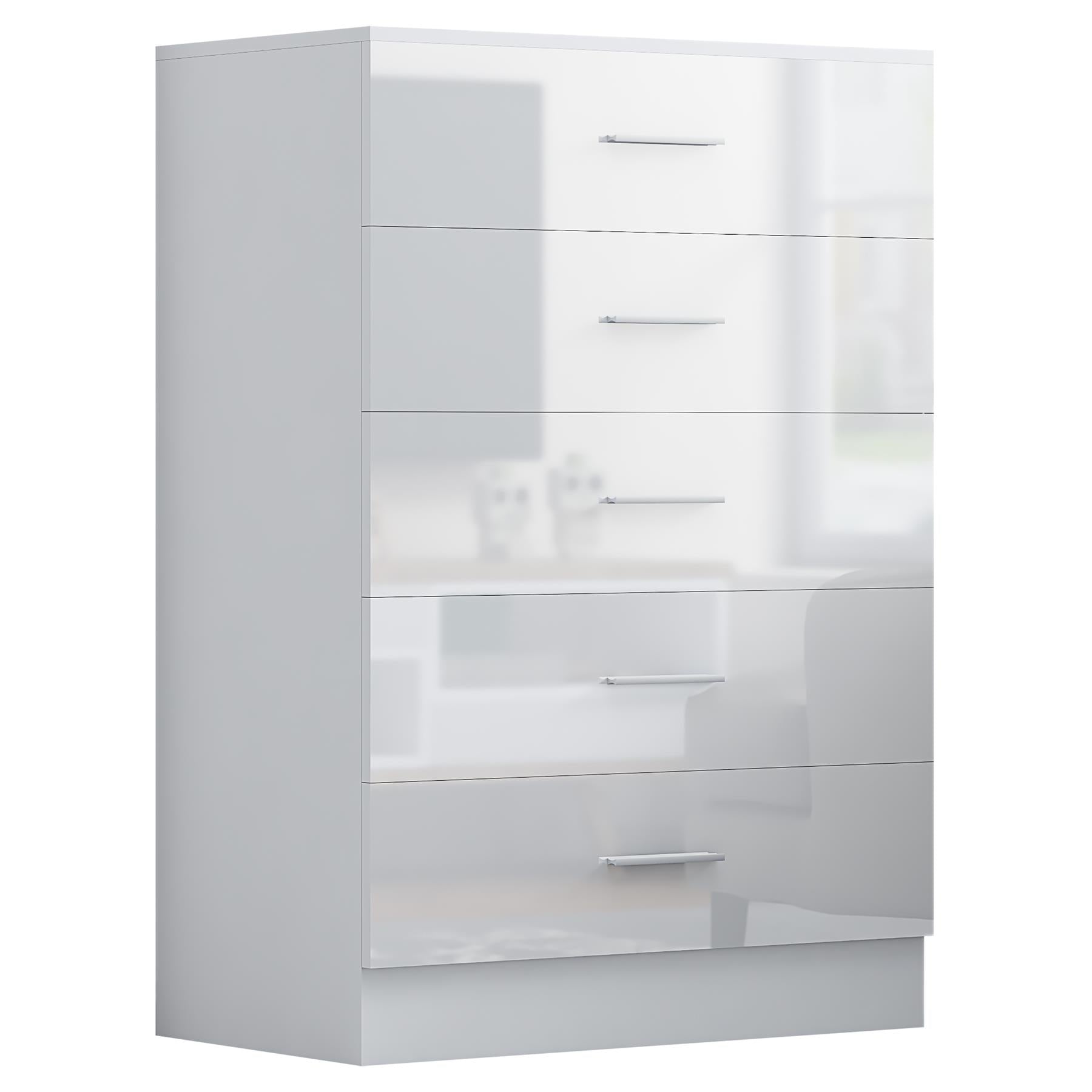 REFLECT Gloss Bedroom Furniture Tall 5 Drawer Chest of Drawers - 4 Colour Option