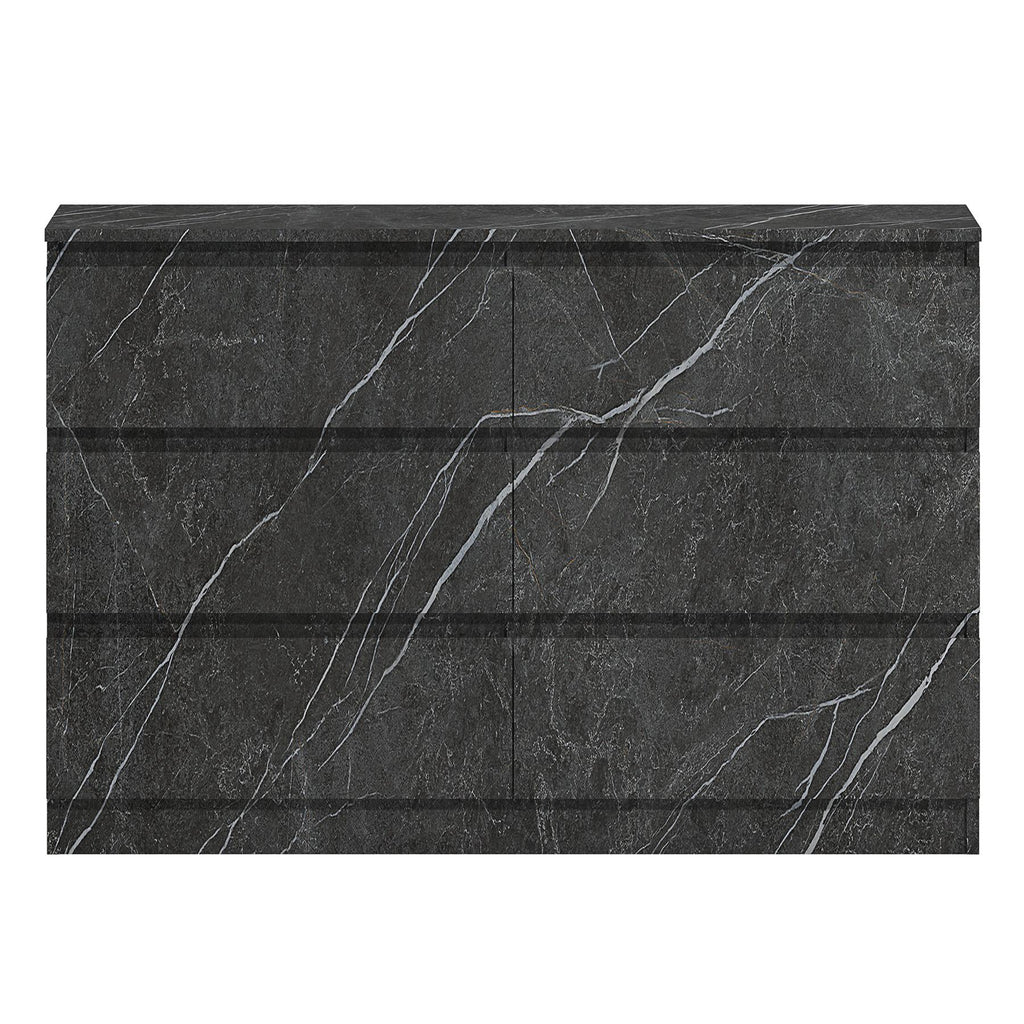 ZITA Grey Marble Effect 6 Drawer Chest - Wide Storage Unit, (L) 40cm x (W) 112cm x (H) 75cm, Stylish Bedroom Storage