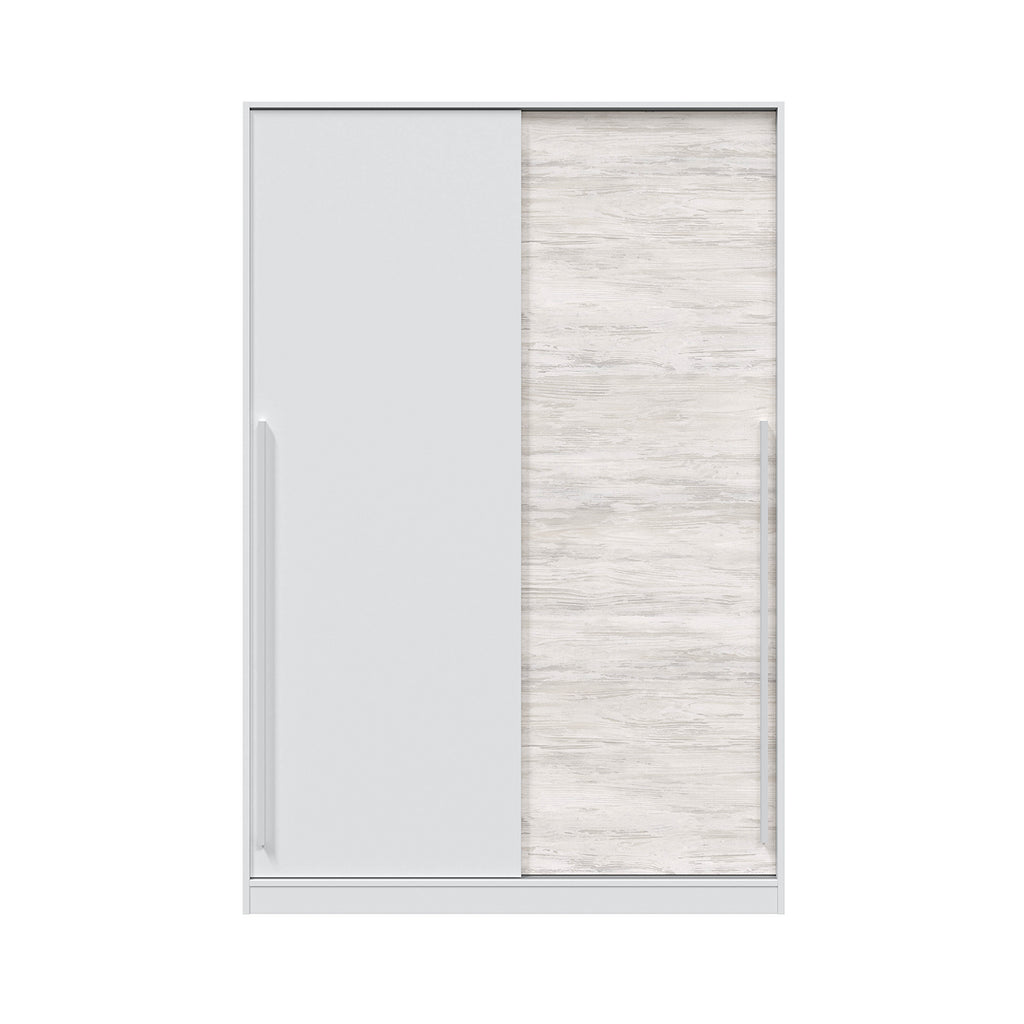 TOP 2 Door Large Modern Sliding Bedroom Wardrobe - White & Light Oak Finish - H: 200cm x W: 120cm x D: 50cm.