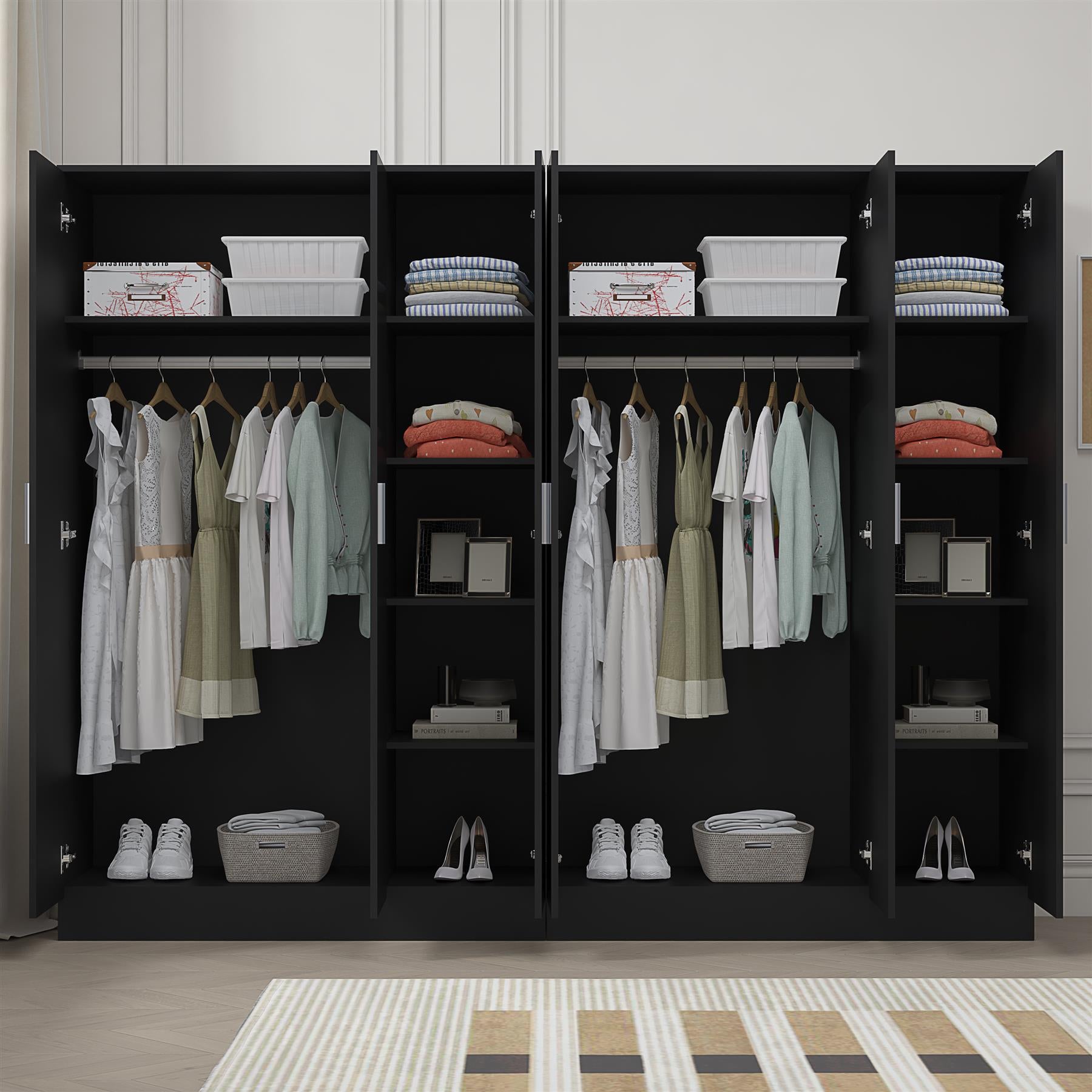 Reflect 2pc Wardrobe Bundle - 3 Door Plain + 3 Door Plain - Black Gloss & Black Oak