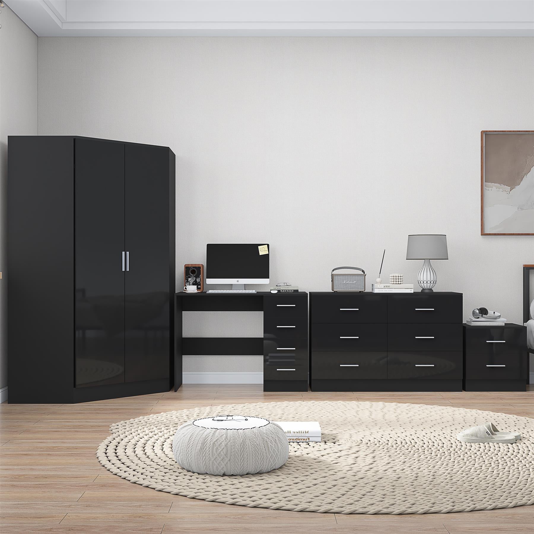 REFLECT 4pc Bedroom Set - Corner, Wide Chest, Bedside, Desk - 4 Colour Options