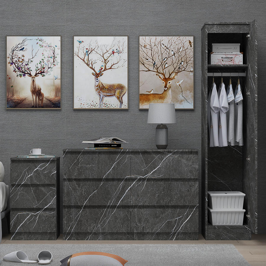 ZITA 3/4pc Bedroom Furniture Sets Wardrobe Chest Bedside - White OR Grey Marble