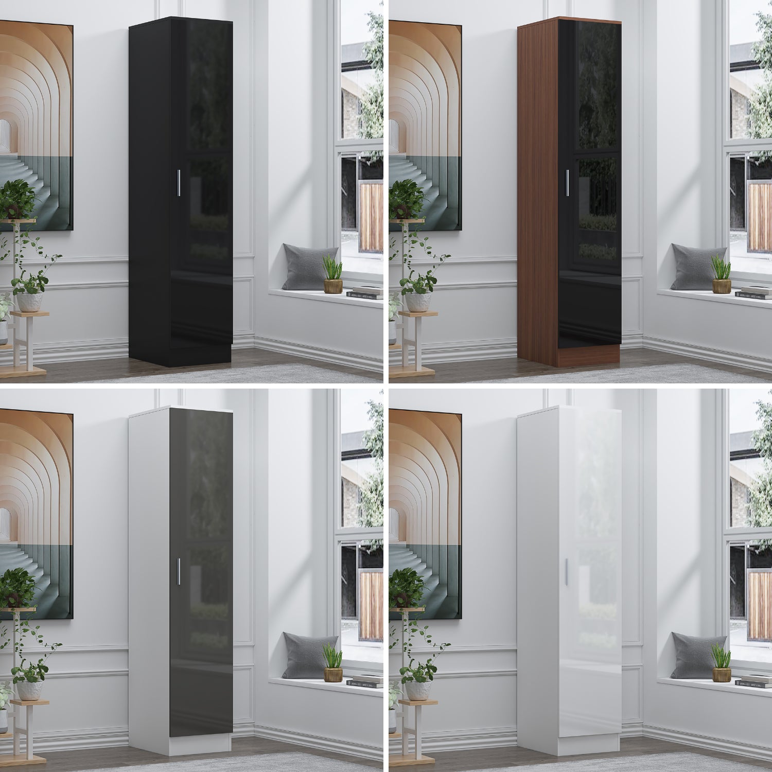 REFLECT Gloss Bedroom Furniture 1 Door Plain Wardrobe - 4 Colour Options