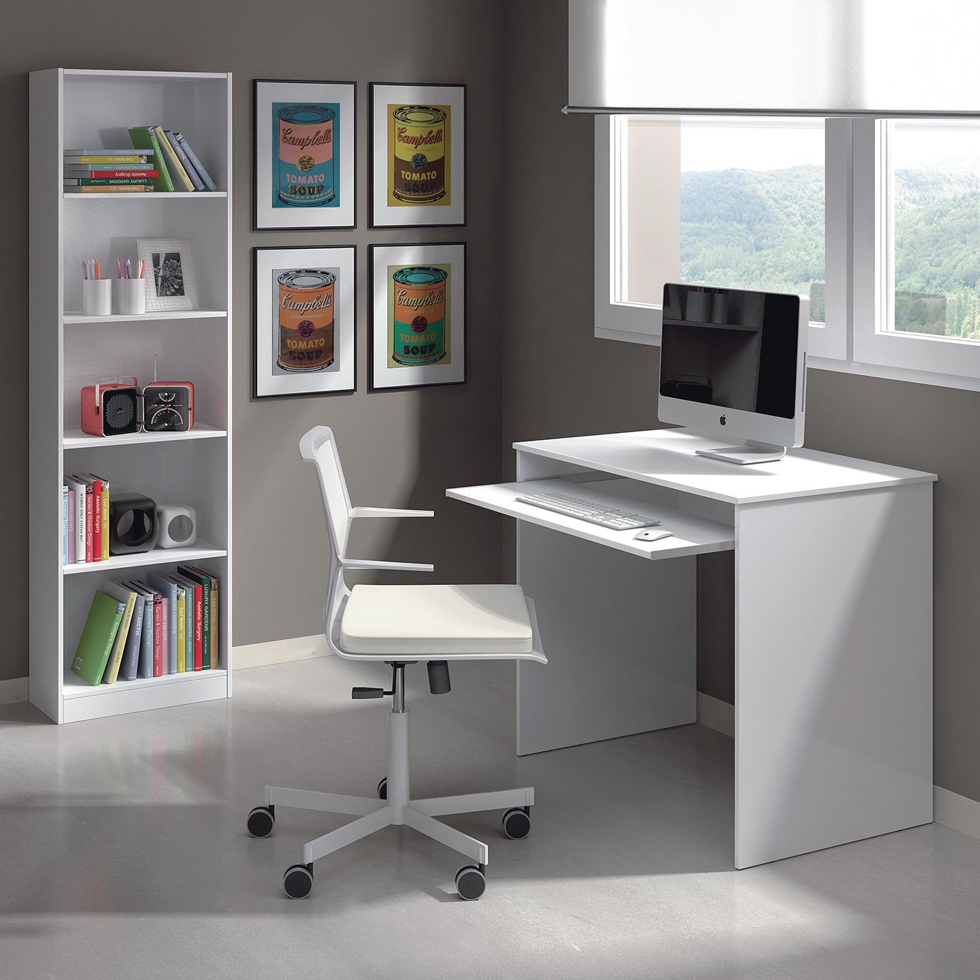 LEO White Computer Desk - Modern Space-Saving Workstation for Home Office or Student Room - H: 79cm x W: 90cm x D: 54cm