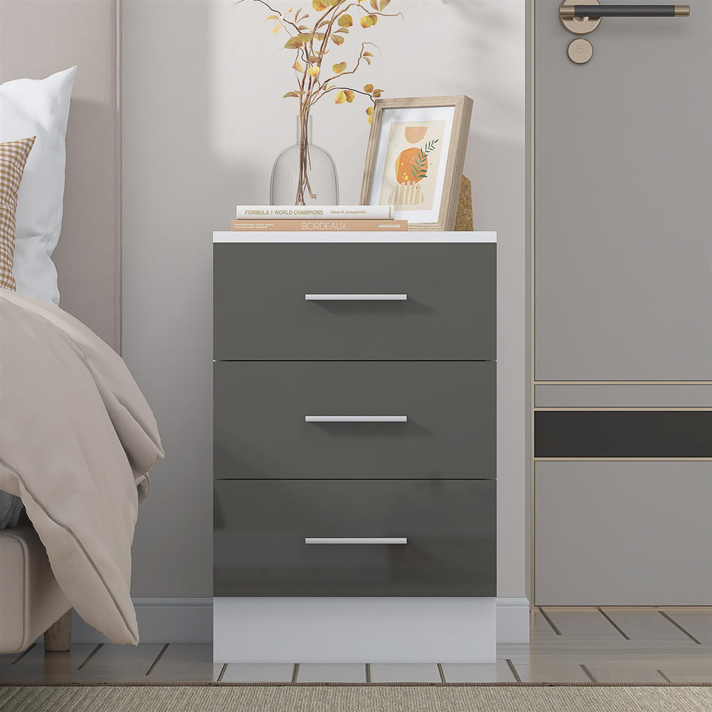 REFLECT Gloss Bedroom Furniture 3 Drawer Bedside - 4 Colour Options