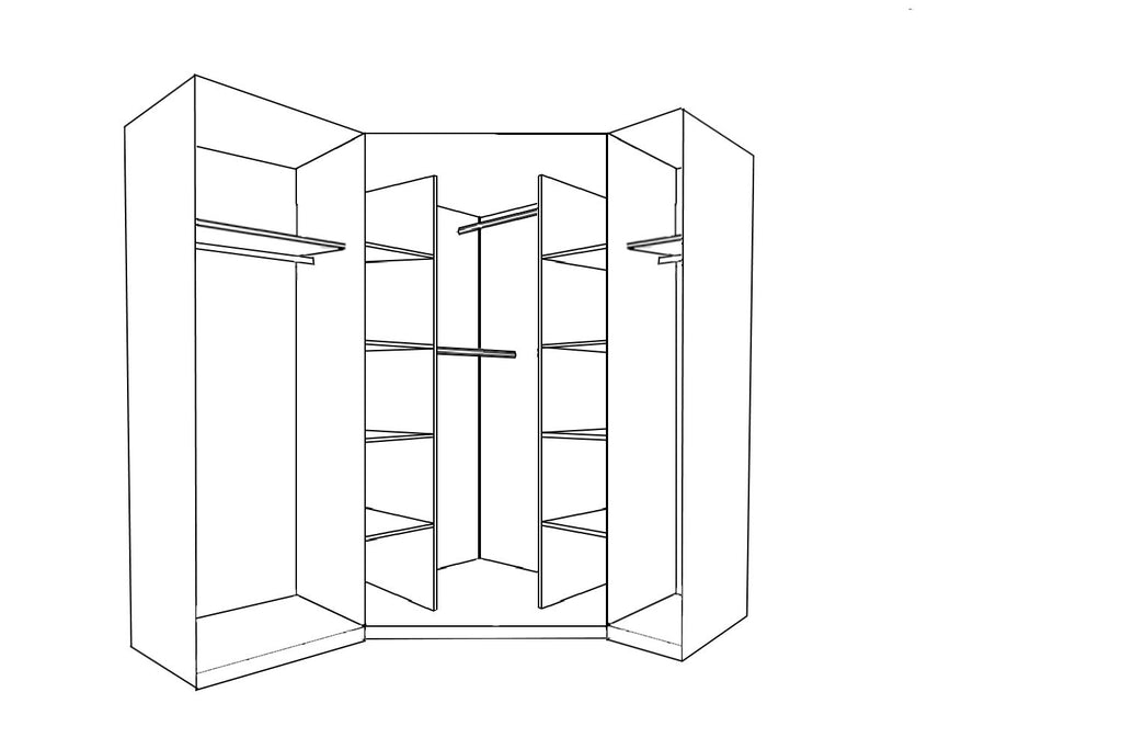 Reflect 3pc Wardrobe Bundle - 2 Door Corner + 2 Door Plain + 1 Door Plain - White Gloss & Matt White - H: 180cm x W: 179cm